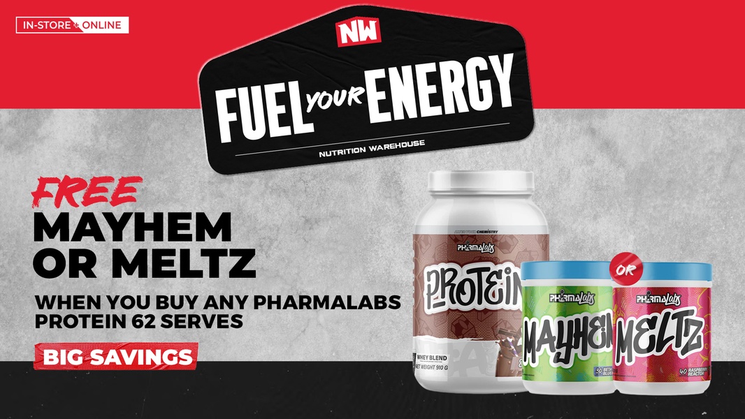 protein powder, whey protein, pre workout, energy drink, sports nutrition, discount offer, minimalist, energetic, bold, red, neutral